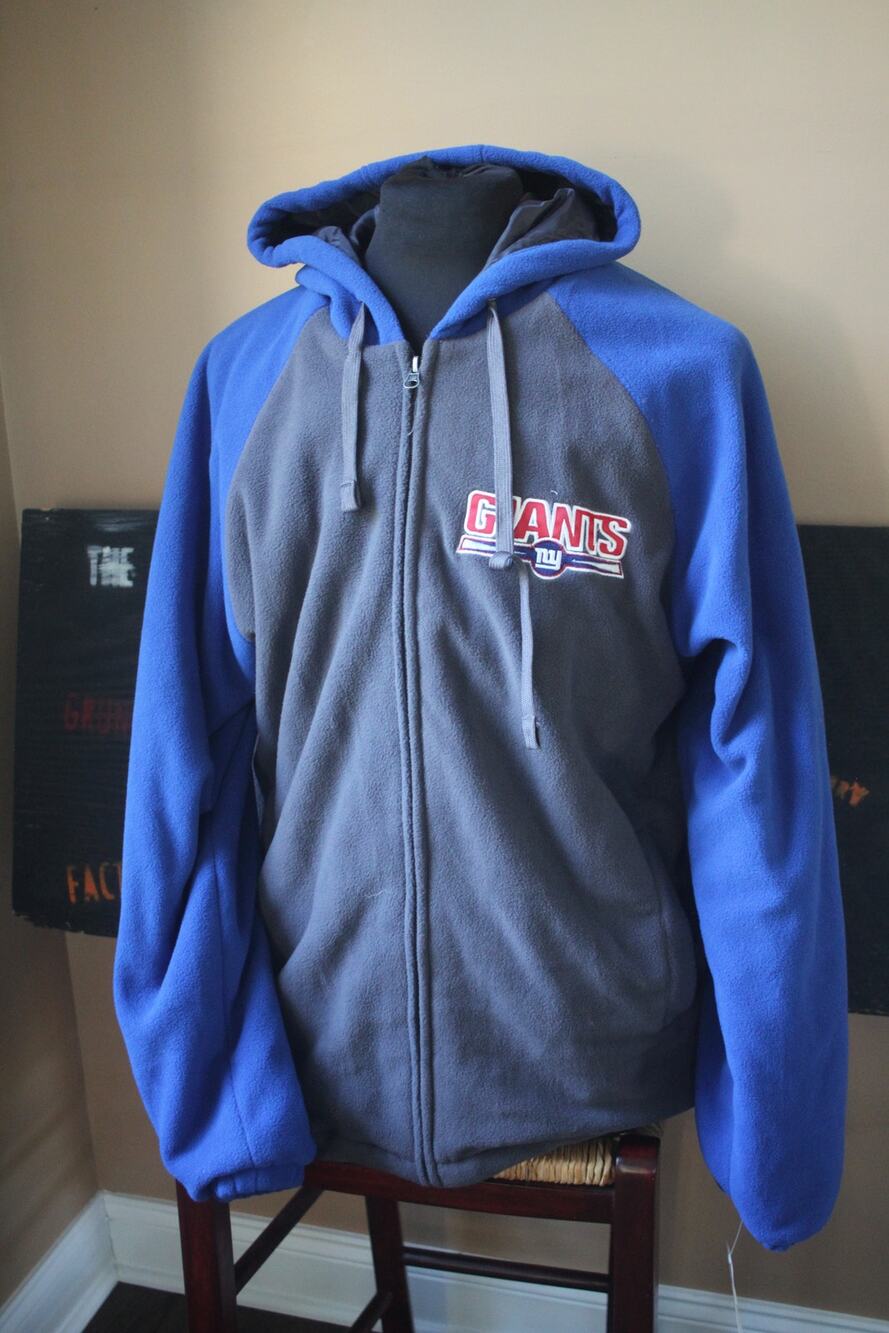 NFL Team Apparel New York Giants Full-Zip Fleece Hoodie Gray Blue Medium